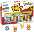 Funko Bitty Pop Pokémon four-pack featuring Bulbasaur, Flareon, Pichu and Charizard with display shelf