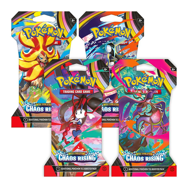 Pokémon TCG Mega Evolution Chaos Rising English sleeved booster artwork designs, sold individually