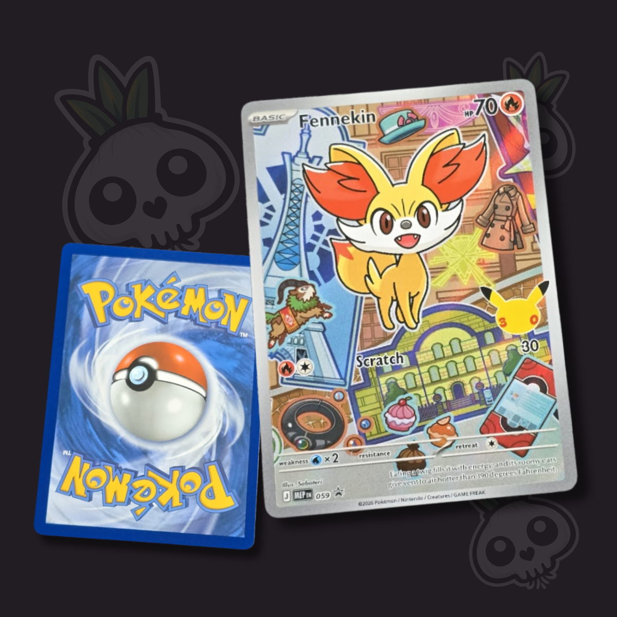 English Fennekin 059 Pokémon promo card in Near Mint condition on a Silly Onion background