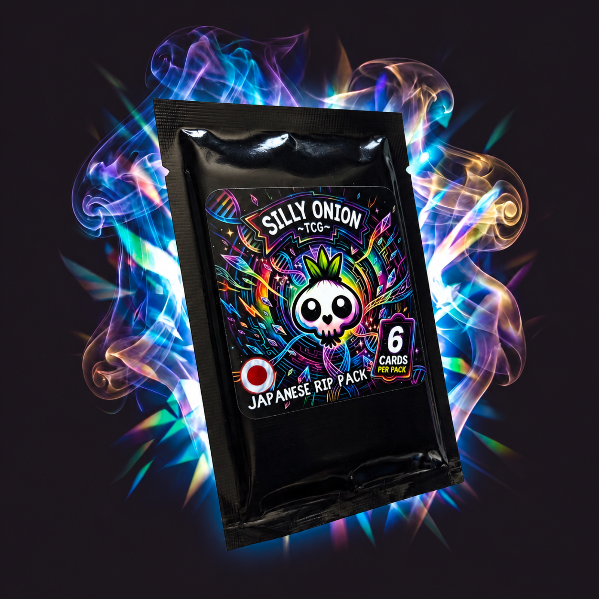 Silly Onion TCG Japanese Rip Pack – front showing 6 cards per pack label and holographic design
