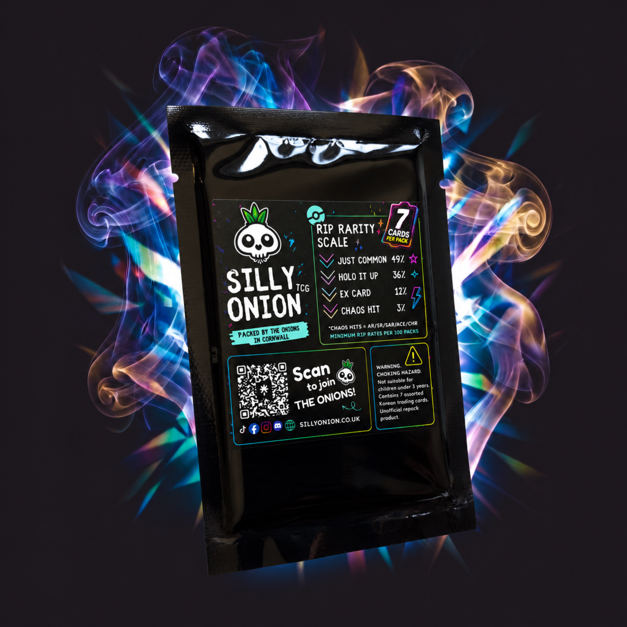 Silly Onion TCG Korean Rip Pack – back showing Rip Rarity Scale with hit rates