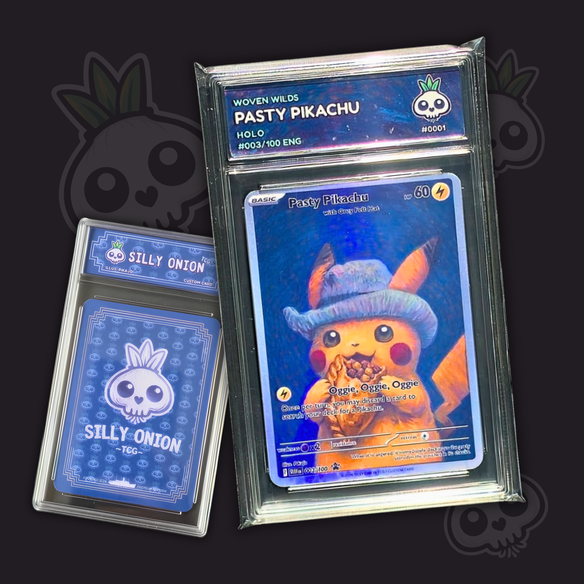 Woven Wilds: Pasty Pikachu Holo Custom Card — limited edition #003/100 ENG by Silly Onion TCG